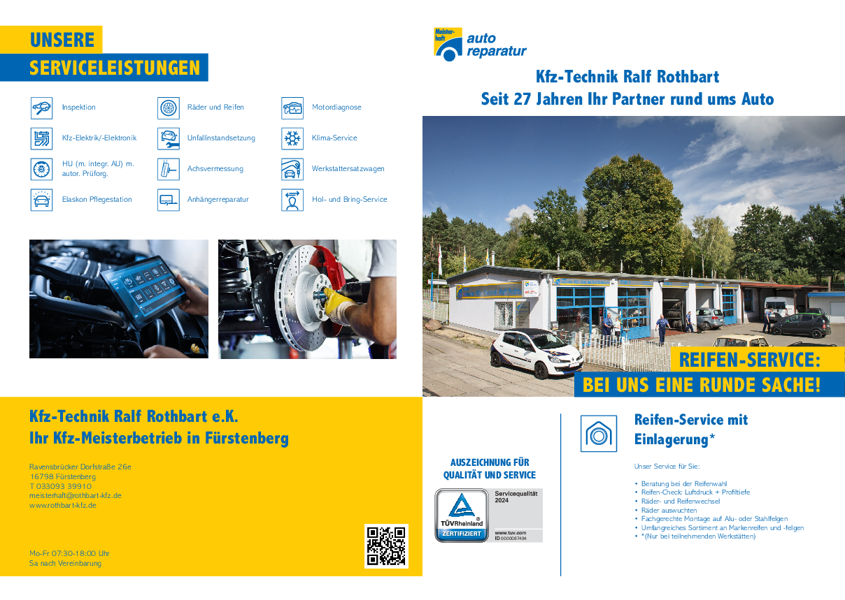 Werkstattprospekt von Kfz-Technik Ralf Rothbart Bild von Werkstattprospekt von Kfz-Technik Ralf Rothbart